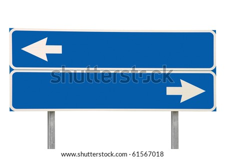 Crossroads Road Sign, Two Arrow Blue Isolated