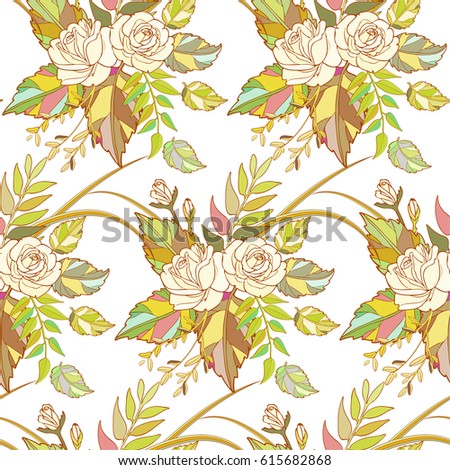 Vintage country seamless floral pattern with roses.