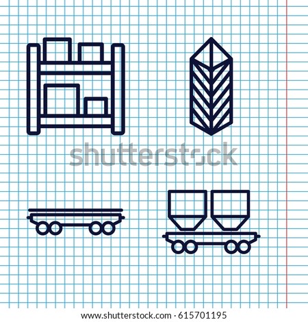 Set of 4 logistic outline icons such as cargo, cargo wagon