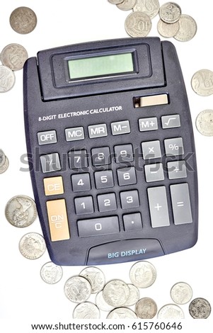 A studio photo of an electronic business calculator