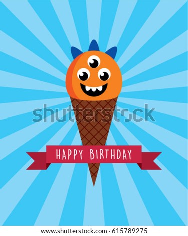 cute ice cream monster happy birthday greeting vector