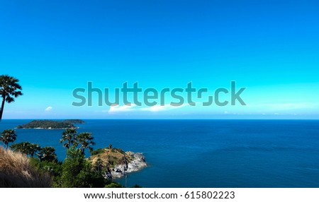 Laempromthep Phuket in Thailand with blue sea and sky background, landscape