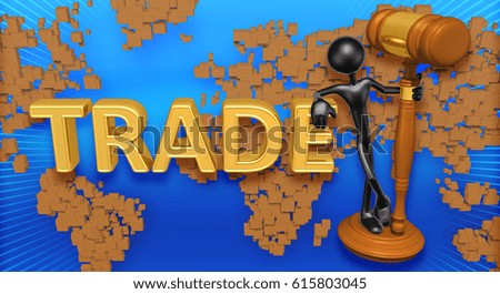 The Original 3D Character Illustration With Gavel Leaning On Trade
