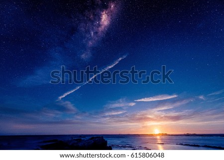 Milky way with the moon rise