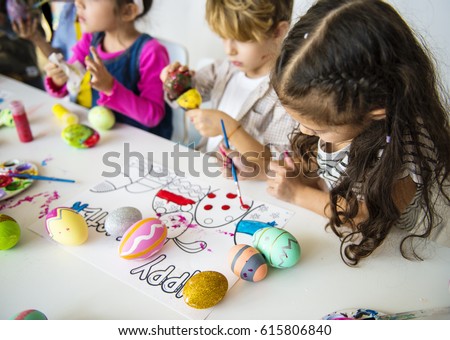 Easter Children Together Painting Concept