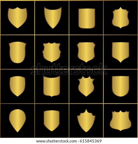Set of Golden heraldic shields. Retro style borders, frames, labels