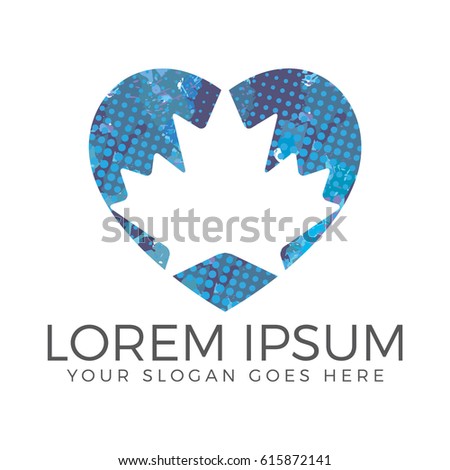 Maple leaf in heart  logo design. Canada symbol logo.