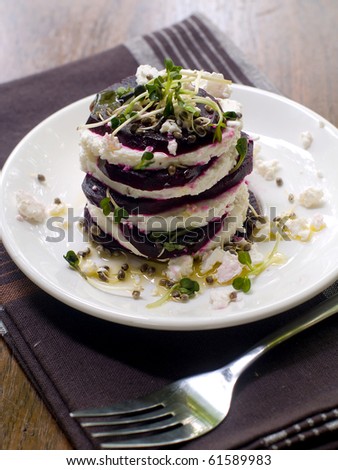 Appetizer from beet and feta cheese, and olive oil