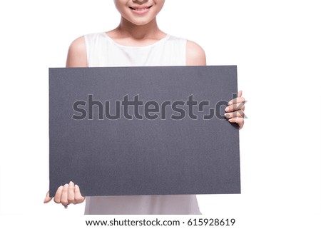 Female hands hold with the blank chalkboard