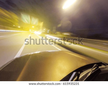 Abstract blurred . Speed driving car in the night on the highway road