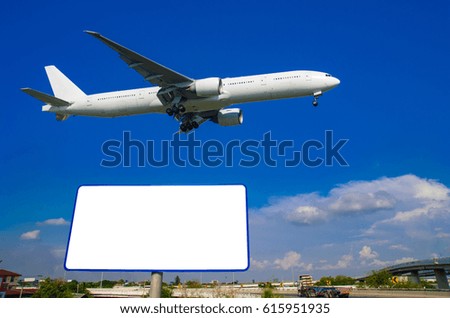 blank billboard ready and airplane advertisement  on blue sky with background