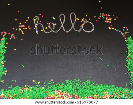 hello written on a black chalkboard. rustic chalk hello background with space for your text