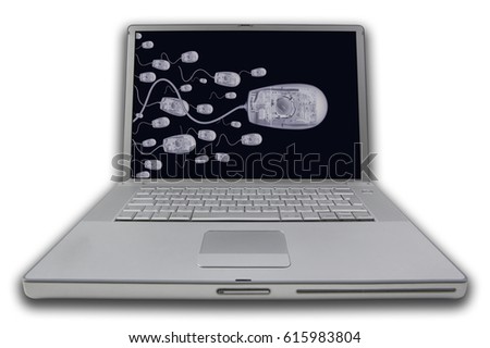 LAP TOP NOTE BOOK PERSONAL COMPUTER WITH SCREEN DISPLAYING PICTURE OF X RAY COMPUTER MICE