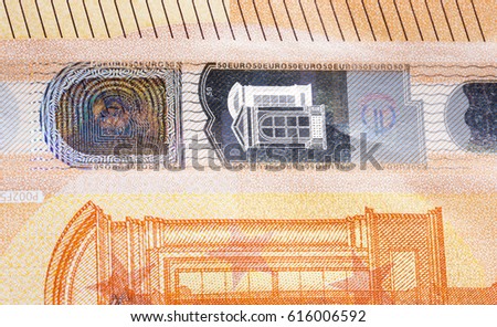 Security features of the new 50 euro banknote. The new version of the banknote released in April 2017.