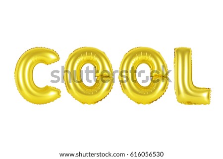 cool in english alphabet from yellow (Golden) balloons on a white background. holidays and education.