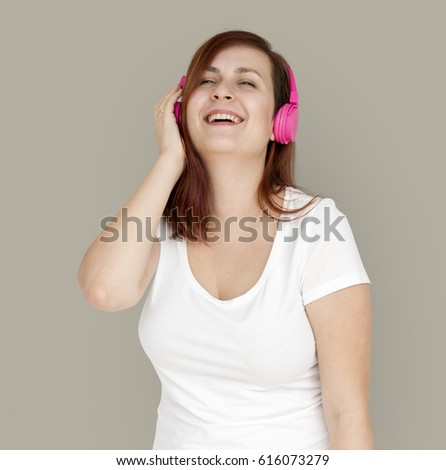 Woman Smiling Happiness Headphones Music Entertainment