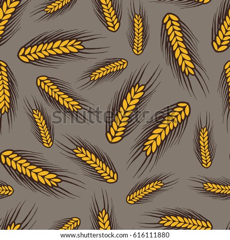 Seamless background with a pattern of hand drawn ears of barley grain cereal