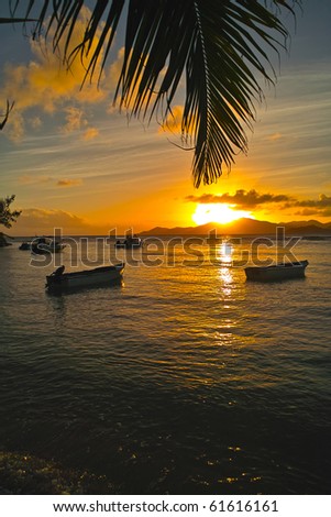Tropical sunset on seychelles