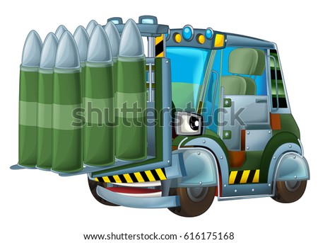 cartoon military forklift with tank bullets isolated car
