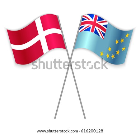 Danish and Tuvaluan crossed flags. Denmark combined with Tuvalu isolated on white. Language learning, international business or travel concept.