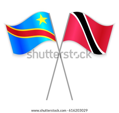 Congolese and Trinidadian crossed flags. Democratic Republic of the Congo combined with Trinidad and Tobago isolated on white. Language learning, international business or travel concept.