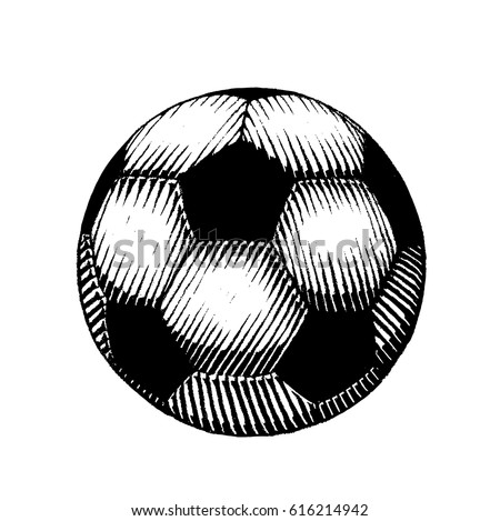 Vector Illustration of a Scratchboard Style Ink Drawing of a Soccer and Football Ball