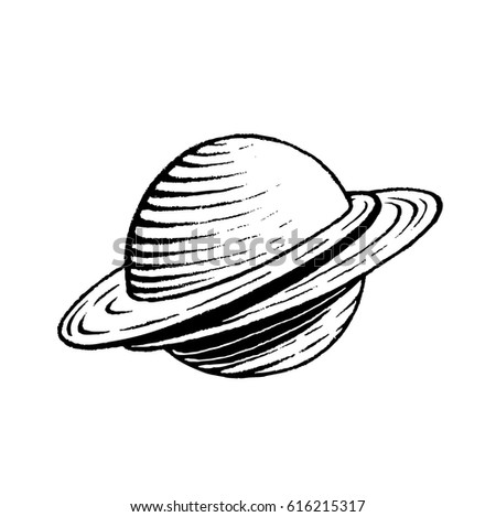 Vector Illustration of a Scratchboard Style Ink Drawing of a Saturn like Planet