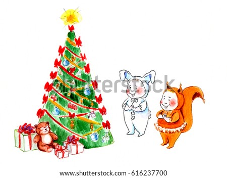Children smile and clapping around the Christmas Tree
