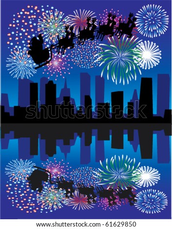 vector santa claus and fireworks