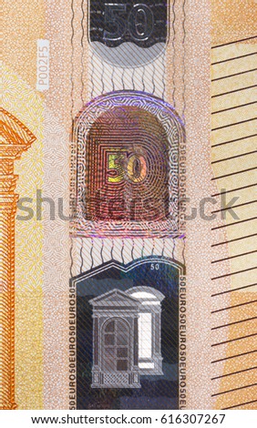 Security features of the new 50 euro banknote. The new version of the banknote was released in April 2017. Theme portrait of Europa.