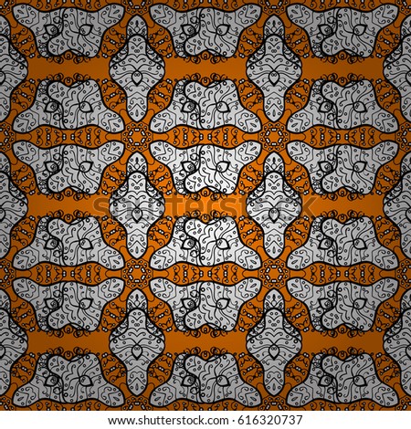 Vintage seamless pattern on a orange background with white elements. Christmas 2019, snowflake, new year.