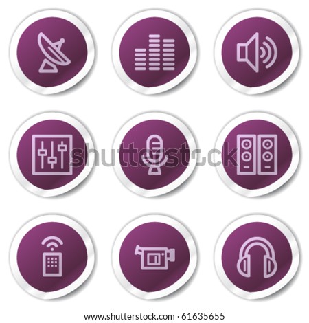 Media web icons, purple stickers series