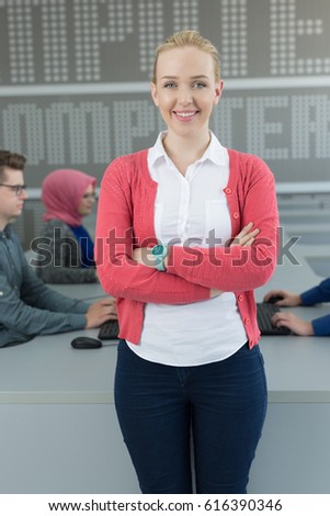 Blonde smiling  woman on a business meeting. 