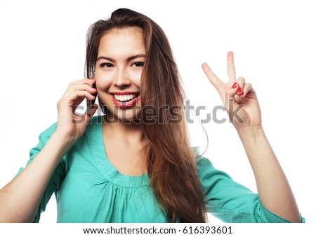 Portrait of young woman on phone call  