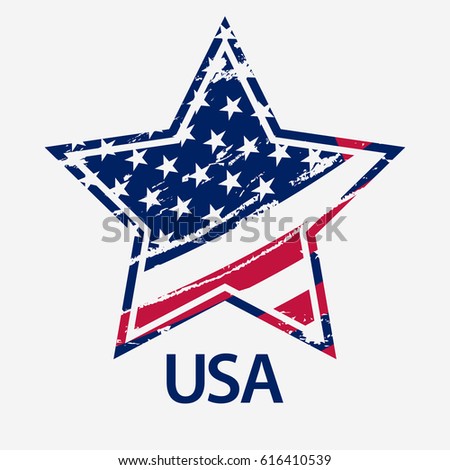 Grunge american flag, USA Star in vintage style,  Independence or Veterans Day print, Patriotic emblem vector illustration