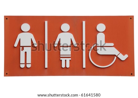 Public restroom sign white over orange isolated on white