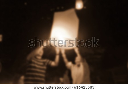 Blurred abstract background of Floating Lantern Festival in Thailand