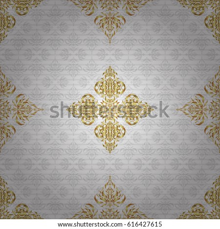 Universal vector pattern for wallpapers, textile, fabric, wrapping paper, packaging box etc. Vintage pattern on white background. Seamless pattern with golden elements for design in retro style.