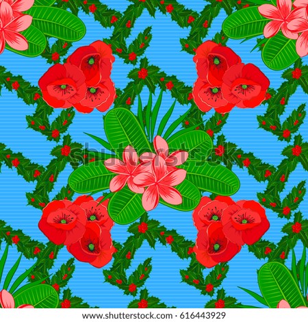 Traditional Indian floral seamless pattern on a blue background. Vector illustration.