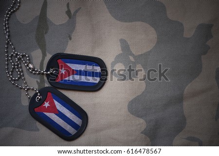 army blank, dog tag with flag of cuba on the khaki texture background. military concept