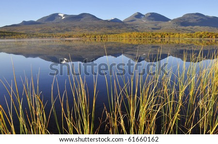 Calm lake reflection in Abisko national-park in Sweden