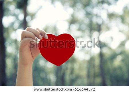 Woman hands holding red heart