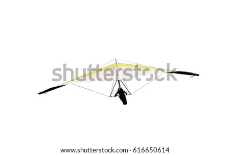 hang glider in gliding flight ,isolated on white background Royalty-Free Stock Photo #616650614