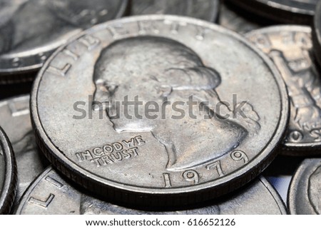 Coins of different denominations closeup. Macro photo