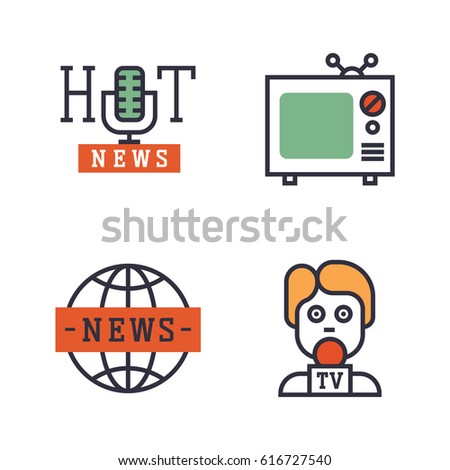 Hot news icons flat style colorful set websites mobile and print media newspaper communication concept internet information vector illustration.