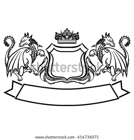 Illustration with coat of arms with dragons.Tattoo design element. Heraldry and logo concept art.