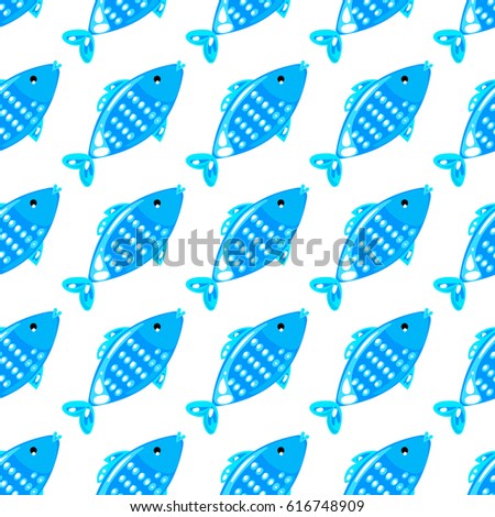 Blue fish seamless pattern on white background. Endless ornate texture for prints, crafts, textile. Vector illustration