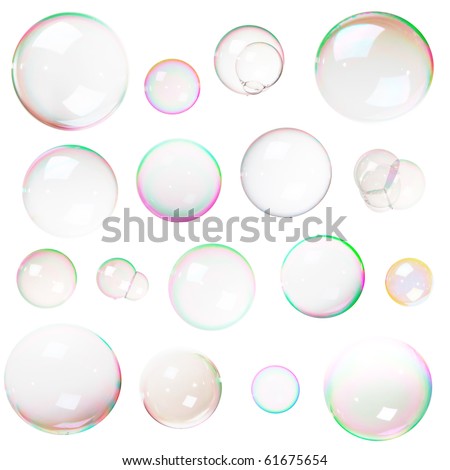 Colorful natural soap bubbles isolated on white background