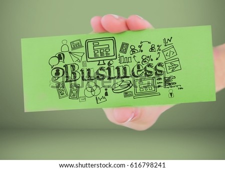 Digital composite of Hand holding card with business graphics drawings