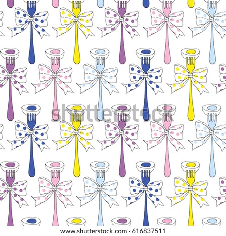 Illustration of seamless pattern with eggs on the forks.